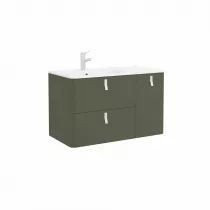 PROMO -30% : Ensemble UNIIQ 90cm 2 tiroirs / 1 porte Laque vert Bosque + Plan-vasque Solidsurface