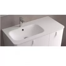 PROMO -30% : Ensemble UNIIQ 90cm 2 tiroirs / 1 porte Laque vert Bosque + Plan-vasque Solidsurface