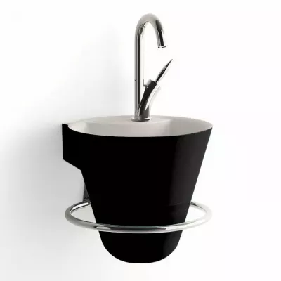 PROMO -35% : Lave-mains C�ne �29,7cm NOIR (avec ou sans mitigeur) avec porte-serviette Chrom�, bonde et siphon inclus - DECOTEC