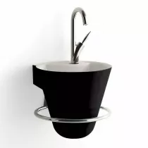 PROMO -35% : Lave-mains C&ocirc;ne &Oslash;29,7cm NOIR (avec ou sans mitigeur) avec porte-serviette Chrom&eacute;, bonde et siphon inclus - DECOTEC