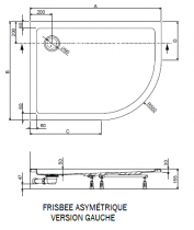 Receveur asymétrique Frisbee 100x80cm angle à droite cuve 50mm acrylique Blanc - LEDA Réf. L12FR7A1080D