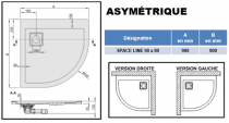 Receveur asymétrique Space Line 90x80 Blanc - LEDA Réf. L12SL3AD8090