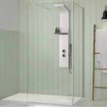 Renvoi d\'angle Solo Design 90cm verre transparent profilé Blanc grainé - KINEDO Réf. PA8282BGTNE