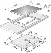 Table de cuisson gaz 80cm 5 foyers verre Noir - MIELE Réf. KM30341