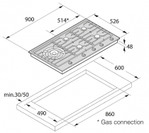 Table de cuisson gaz 90cm 5 foyers Inox - ASKO Réf. HG1986SB