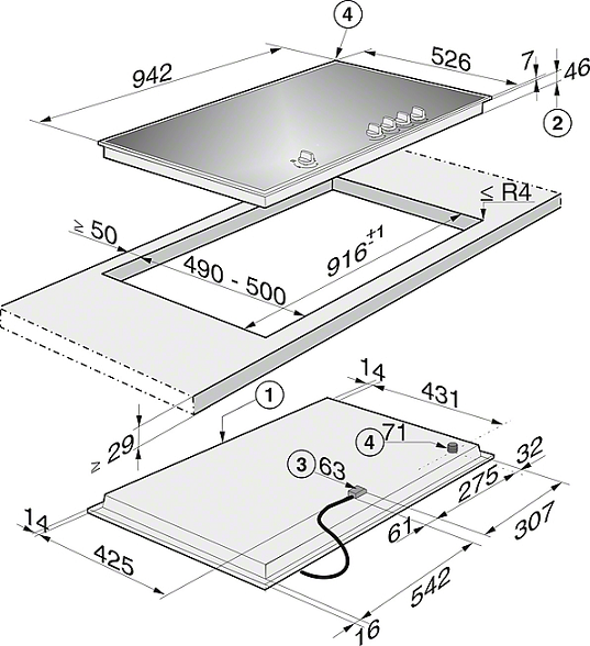 Table de cuisson gaz 90cm 5 brûleurs Inox - MIELE Réf. KM23561