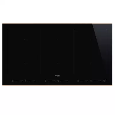 Table de cuisson induction Dolce Stil Novo 90cm 6 foyers Verre noir / finition cuivre - SMEG R�f. SIM6964R