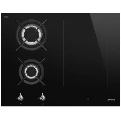 Table de cuisson mixte Classica 65cm 2 foyers gaz + 2 induction verre Noir - SMEG R�f. PM3643D
