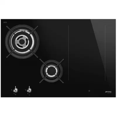 Table de cuisson mixte Classica 72cm 2 foyers gaz + 2 induction verre Noir - SMEG R�f. PM3743D