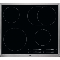 Table de cuisson vitrocéramique 60cm 4 foyers Noir cadre Inox - AEG Réf. HK654850XB
