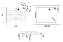 Table gaz 60cm 4 foyers Inox bross&eacute; - SMEG Elite R&eacute;f. PX364L
