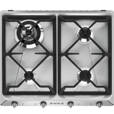 Table gaz 60cm Victoria 4 br�leurs Inox anti-trace - SMEG R�f. SR964XGH