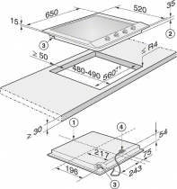 Table gaz 65cm 4 brûleurs Inox - MIELE Réf. KM2010