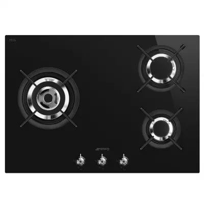 Table gaz 70cm 3 foyers verre Noir  - SMEG R�f. PV373LCN