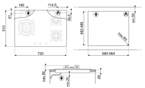 Table gaz 70cm 3 foyers verre Noir  - SMEG Réf. PV373LCN