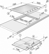 Table gaz 75cm 5 brûleurs Inox - MIELE Réf. KM2032