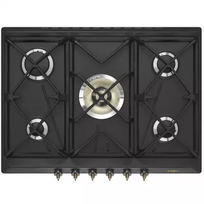 Table gaz Coloniale 70cm 5 br�leurs Anthracite / laiton -SMEG R�f. SRV876AOGH