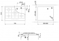 Table gaz Linéa 75cm 5 foyers Inox - SMEG Réf. PX175