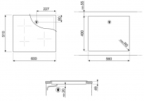 Table induction 60cm 3 foyers Noir bord avant biseauté - SMEG Réf. SI1M7633B