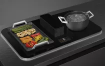 Table induction aspirante ISOLA ALTA PRO 83cm 4 zones Noir cadre Inox - SMEG Elite R&eacute;f. HHSL7845X