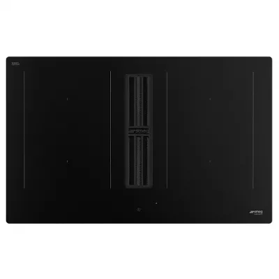 Table induction avec hotte int�gr�e Classica 83cm 4 zones Noir Mat - SMEG Elite R�f. HOBD382N2
