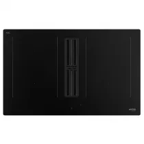 Table induction avec hotte int&eacute;gr&eacute;e Classica 83cm 4 zones Noir Mat - SMEG Elite R&eacute;f. HOBD382N2