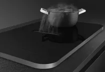 Table induction avec hotte int&eacute;gr&eacute;e ISOLA ALTA 83cm Noir cadre Inox - SMEG Elite R&eacute;f. HHSL7844X