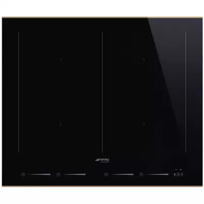 Table induction Dolce Stil Novo 60cm 4 foyers Verre noir / finition cuivre - SMEG R�f. SIM6644R