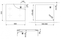 Table induction Linéa 60cm 4 foyers Noir - SMEG Réf. SIM1643D