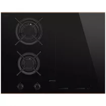 Table mixte gaz/induction 65cm 4 foyers verre noir / cuivre - SMEG Réf. PM6643R
