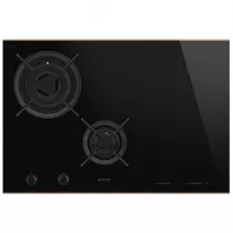 Table mixte gaz/induction 75cm 4 foyers verre noir / cuivre - SMEG Réf. PM6743R