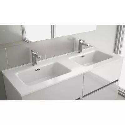 Vasque CONSTANZA double 121 x 46 cm porcelaine blanche - SALGAR R�f. 26778