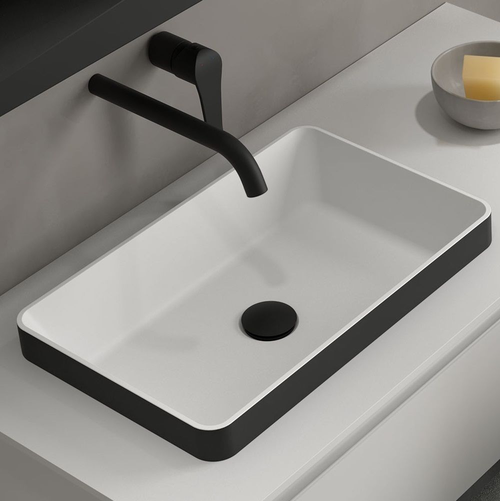 Lavabo à encastrer noir mat céramique avec bouchon de vidange 610 x 465 x  155 mm