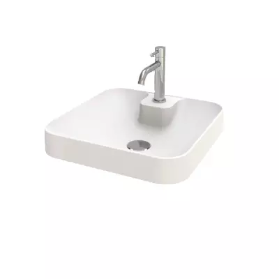 Vasque semi-encastr�e Quadratto 37x37cm Solid Surface blanc mat (perc�e 1 trou de robinet) - DECOTEC R�f. 1822321