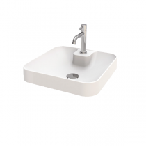 Vasque semi-encastrée Quadratto 37x37cm Solid Surface blanc mat (percée 1 trou de robinet) - DECOTEC Réf. 1822321