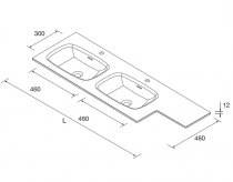 Vasque sur mesure 180.1-200cm Deux profondeurs différentes 2 vasques 46cm solid surface Blanc mat - SALGAR Réf. 97564