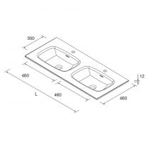 Vasque sur mesure de 1200 jusqu?à 1500 avec deux vasques (46cm), sans siphon ni bonde de vidage clic-clac, avec ou sans usinage 