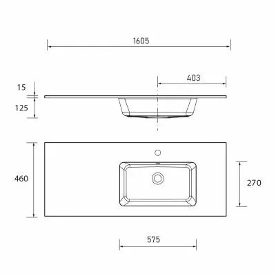Vasque VILNA 160,5x46cm perc�e 1 trou � droite SolidSurface - SALGAR R�f. 97054